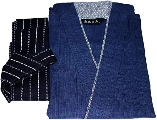 Vista 4 de MAYSONG Men's Japanese Yukata Kimono Home Robe Pajamas Dressing Gown L Blue