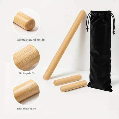 Vista 5 de GuaSha - 3 varillas de masaje de bambú sólido 100% natural, rodillos de masaje de bambú para espalda, piernas, cuerpo completo, masaje de tejido