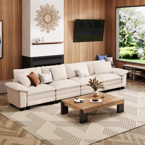 Vista 56 de Sofá seccional en forma de U de 123 pulgadas con cojines tipo nube, juego de sofá modular de asiento profundo con 5 asientos y 2 otomanos, brazos