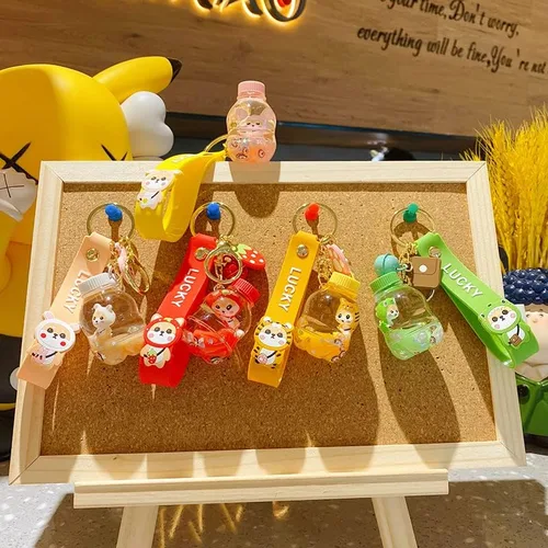 Vista 5 de BEXOA Lindo llavero líquido para regalo de Navidad Dijes de mochila Kawaii Shiba Inu llaveros flotantes para mujer