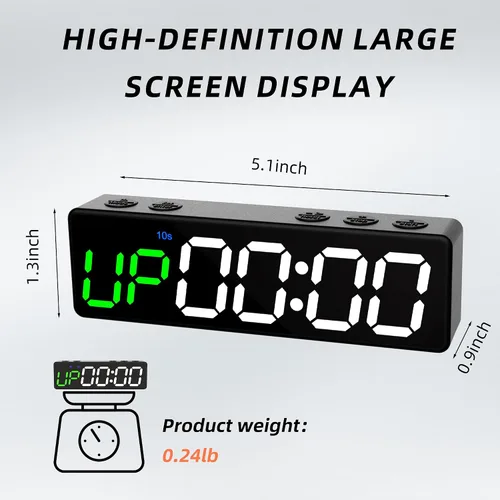 Vista 8 de Mini reloj portátil con temporizador de gimnasio, pantalla digital LED grande, imán potente, batería potente, cuenta arriba/abajo, cronómetro