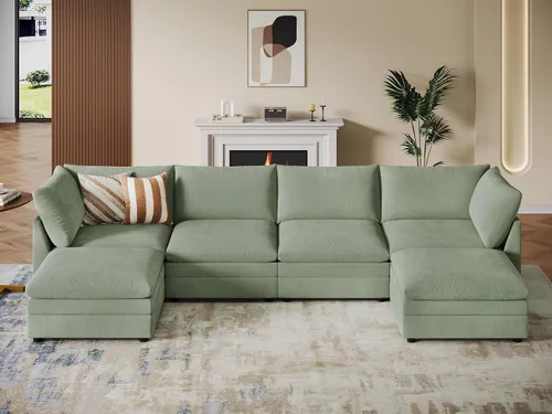 Vista 15 de VANOMi Sofá modular modular en forma de L de 98 pulgadas con otomana Beige