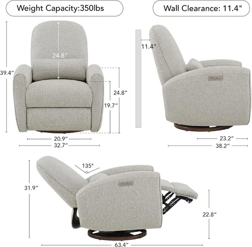 Vista 2 de CHITA Power Nursery - Silla reclinable giratoria con almohada, color gris