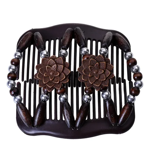 Vista 11 de LOVEF Peines mágicos para el cabello para mujer, con cuentas de madera, elásticos, de doble cara, clips para hacer moños, accesorios para el cabello