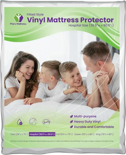 Vista 9 de Mars Wellness Protector y funda de colchón de vinilo impermeable, sábana bajera de color blanco, 1 paquete de 1 Funda de colchón de plástico, 1