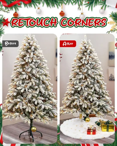 Vista 3 de Falda de árbol de Navidad de 36 pulgadas, falda de árbol de piel sintética blanca con copos de nieve dorados, tapete de árbol de Navidad suave