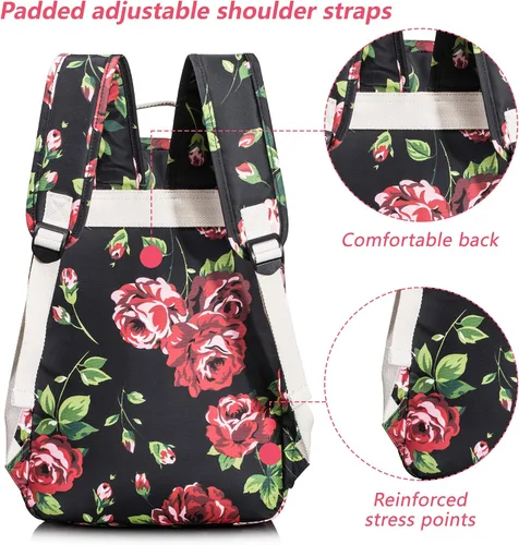 Vista 115 de Leaper Mochila para laptop para mujer: linda mochila floral para escuela, universidad, viajes, trabajo, mochila ligera para niños, Negro margarita