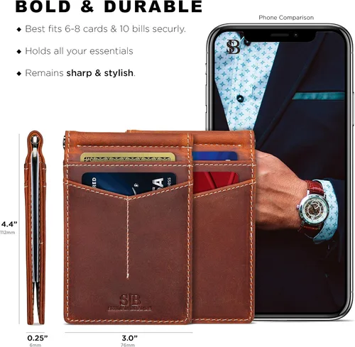 Vista 43 de SERMAN BRANDS RFID Blocking Wallet Slim Bifold - Genuine Leather Minimalist Front Pocket Wallets for Men with Money Clip Gift