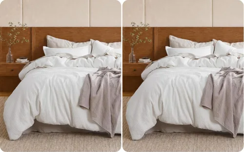 Vista 30 de Bedsure Funda de edredón de 100% algodón tamaño individual, tejido gofre, color blanco coco, GentleSoft y transpirable, juego de cama para regalo, 2