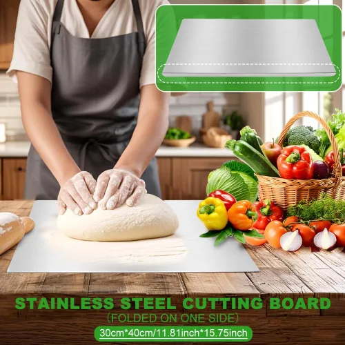 Vista 11 de Tablas de cortar de acero inoxidable con borde para cocina, tabla de cortar de metal, tabla de cortar grande de mostrador para carne, frutas