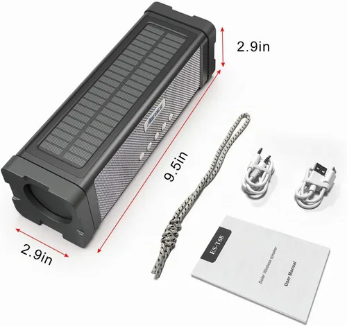 Vista 8 de Altavoz solar Bluetooth, IPX7, impermeable, portátil, de 20 W, con 27 luces LED, batería de 5000 mAh, micrófono, tarjeta TF, para ducha al aire