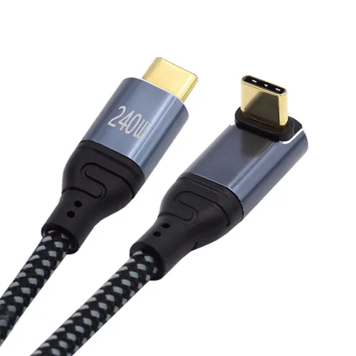 Vista 12 de Cable USB-C de 240 W tipo C 480 Mbps 48 V 5 A de perfil bajo en ángulo de 90 grados compatible con USB 2.0 100 W de carga para portátil, tableta