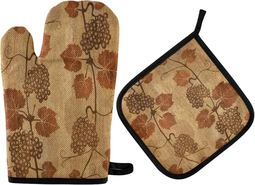 Vista 5 de Guantes de horno y soportes para ollas de ciervos sobre fondo oscuro, guantes de horno y soportes para ollas resistentes al calor, antideslizantes