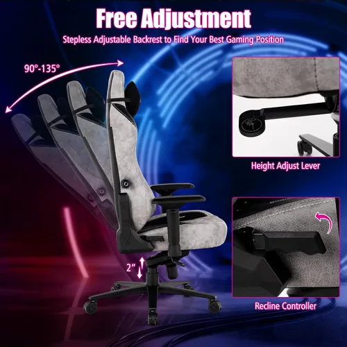 Vista 5 de Goplus Silla para videojuegos, silla giratoria de 360° en altura ajustable para computadora con soporte lumbar ajustable, reposabrazos 4D, asiento
