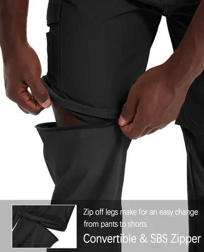 Vista 3 de Pantalones convertibles de senderismo para hombre, impermeables, ligeros, de secado rápido, con cremallera, pesca, viajes, safari, trabajo al aire