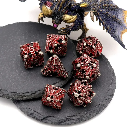 Vista 4 de Dados DND, juego de dados de metal D&D Dungeons and Dragons, juego de dados huecos poliédricos, dados para juegos de rol, dados D y D