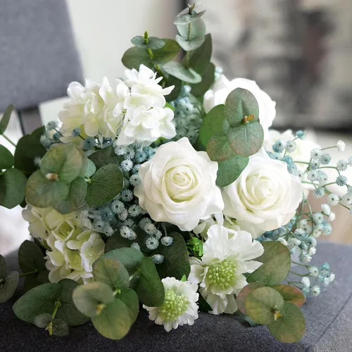 Vista 5 de FiveSeasonStuff 6 tallos de 27 '' Glacier Blue Baby Breath Artificial Gypsophila Flowers Long Stems