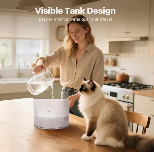 Vista 6 de Sharper Image Fuente de agua inalámbrica para gatos, bomba ultra silenciosa de 68 oz/2 L, fuente de agua inalámbrica para gatos, fuente recargable