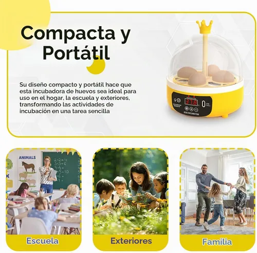 Vista 8 de Mini incubadora de huevos, incubadora de 4 huevos, máquina para eclosionar el hogar, control automático de temperatura y humedad para granja, aula