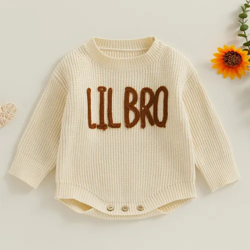 Vista 2 de Emmababy Suéter de punto grueso para bebé, sudadera bordada con letras bordadas de gran tamaño, traje de otoño