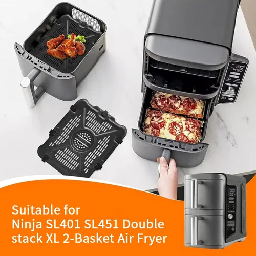 Vista 3 de Accesorios para freidora de aire Ninja SL401 SL451 doble pila XL 2 cestas freidora de aire, 2 piezas de repuesto para freidora de aire, bandeja