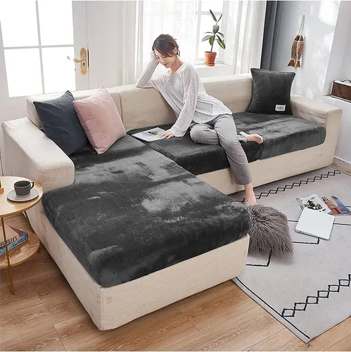Vista 13 de Funda de cojín de terciopelo para sofá en forma de L, funda elástica para cojines de asiento, protector de muebles suave y antideslizante para silla