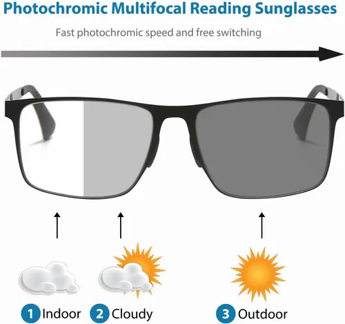 Vista 2 de Progressive Multifocus Reading Glasses for Women and Men Photochromic Readers Anti-Blue Light Multifocal Sunglasses