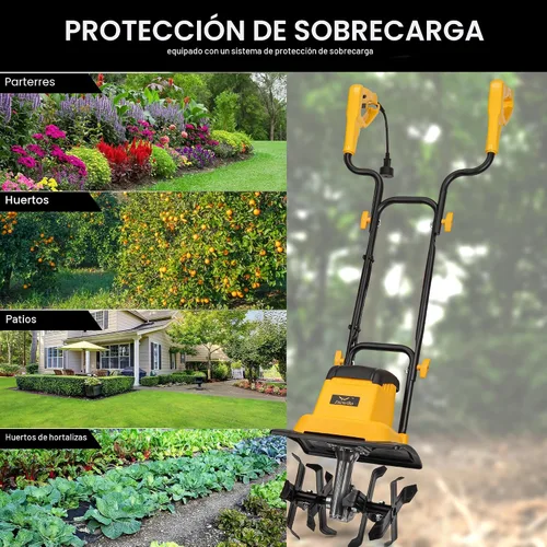 Vista 8 de IncwBo 12 Pulgadas 8.5 Amperios Cultivador de Tierra con Cable de 8 Pulgadas de Profundidad, Cultivador Eléctrico de Jardín de 360 RPM con Enchufe