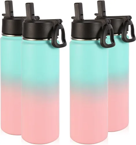 Vista 29 de Volhoply Botellas de agua aisladas de 22 onzas con tapa con popote, botella deportiva de acero inoxidable con asa, vasos de agua de viaje de metal