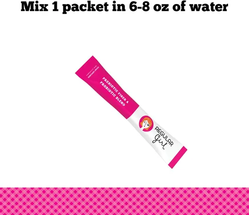 Vista 5 de Regular Girl Polvo orgánico, suplemento de fibra prebiótica y probióticos para mujeres, bajo FODMAP, 30 paquetes para llevar, sin sabor, 30 paquetes