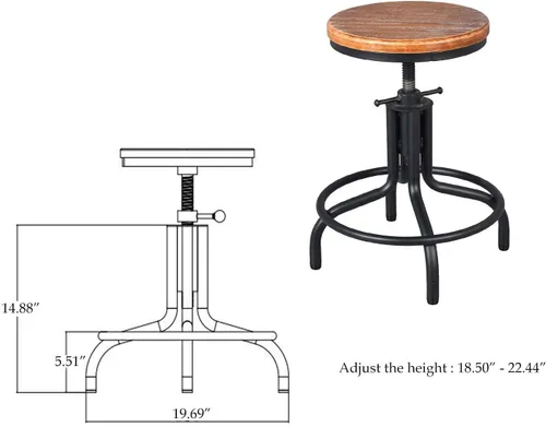 Vista 2 de Topower Diseño industrial antiguo de metal de altura ajustable para cocina, comedor, desayuno, taburete de bar de estilo industrial totalmente