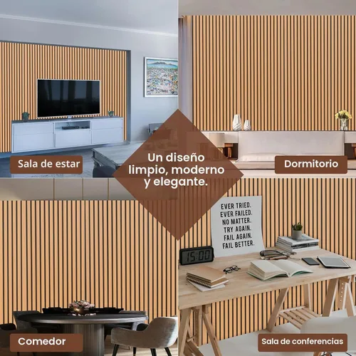 Vista 5 de Yuzzy - Paneles de madera para pared - 2 paneles acústicos de listones de madera de teca de 9 pies - Paneles de pared modernos con absorción