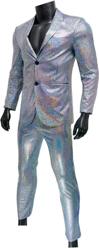 Vista 2 de Conjunto de 2 piezas con chaqueta de lentejuelas metálicas, conjunto de 2 piezas, para baile de graduación, boda, fiesta, banquete, chaqueta