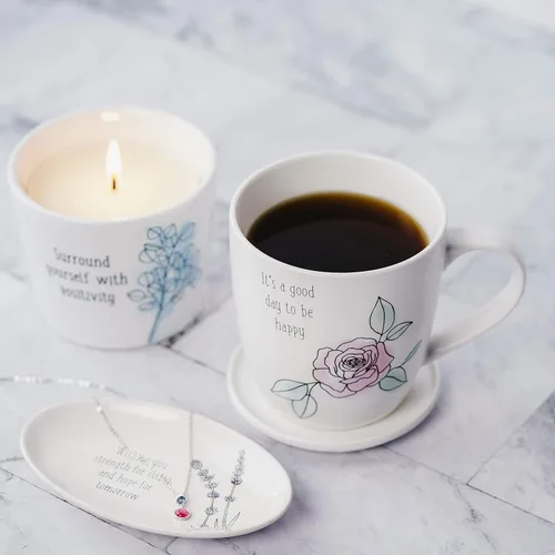 Vista 8 de It's A Good Day To Be Happy - Juego de taza de café de 17 onzas y tapa de posavasos