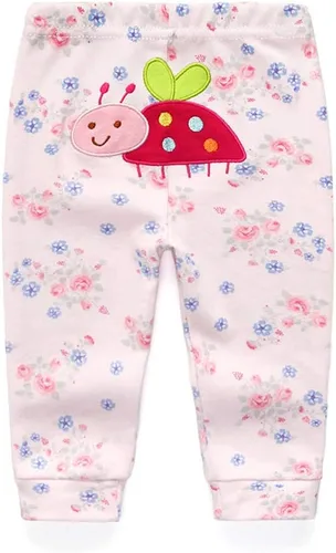 Vista 5 de Paquete de 4 pantalones unisex de algodón para bebé recién nacido, leggings casuales bordados de 0 a 24 meses para niños y niñas