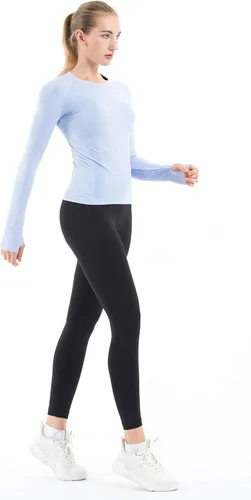 Vista 2 de MathCat - Camisetas de entrenamiento sin costuras para mujer, camisetas de yoga de manga larga, camiseta deportiva para correr, camiseta atlética