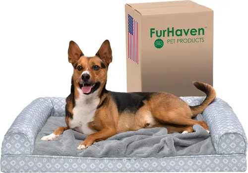 Vista 31 de Furhaven Cama de espuma viscoelástica para perros grandes con refuerzos extraíbles y funda lavable, para perros de hasta 95 libras - Sofá de Gris