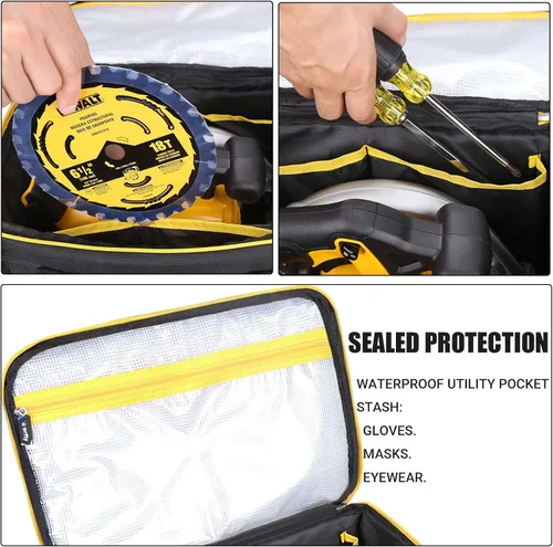 Vista 5 de DEWALT - Bolsa de herramientas para sierra circular DEWALT 20V MAX 6-1/2 pulgadas DCS391B/DCS565B con múltiples bolsillos para baterías, máscaras