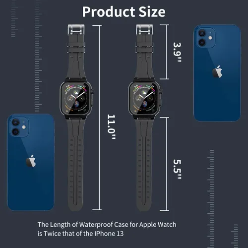 Vista 6 de Funda impermeable para Apple Watch Series 8/7 de 1.61 pulgadas, funda clásica impermeable compatible con Apple Watch de 1.61 pulgadas, correas