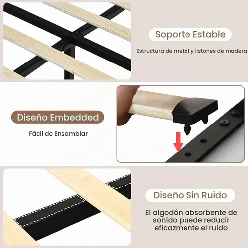 Vista 7 de Base de cama tamaño Queen con 4 cajones de almacenamiento, base de cama tapizada Queen con cabecero, luces LED RGB, base de metal resistente y Blanco