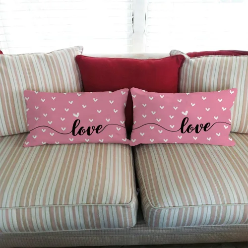Vista 3 de GEEORY GW05-12 - Juego de 2 fundas de almohada para el día de San Valentín de 12 x 20 pulgadas, fundas de almohada decorativas con corazones rosados