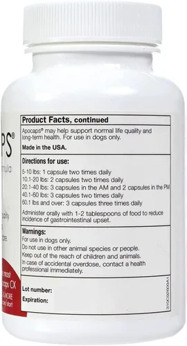 Vista 3 de apocaps CX apoptogen Fórmula para perros (90 Cápsulas), paquete de de 1