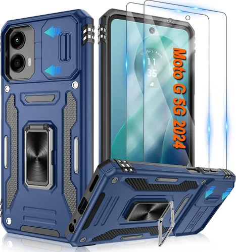 Vista 11 de Atump Funda para Motorola Moto G Play 2024 (4G) con [paquete de 2] protector de pantalla HD y cubierta para cámara deslizante, soporte de anillo
