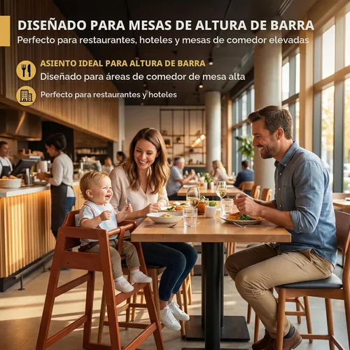 Vista 6 de Silla alta de madera para restaurante lista para montar, sillas altas para bebés, silla de alimentación duradera con escalones, sillas altas