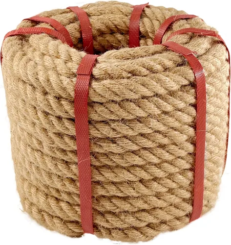 Vista 10 de Cuerda de cáñamo de 1 pulgada x 50 pies, cuerda trenzada de 4 hebras resistente para manualidades, decoración náutica, tira y afloja, paisajismo