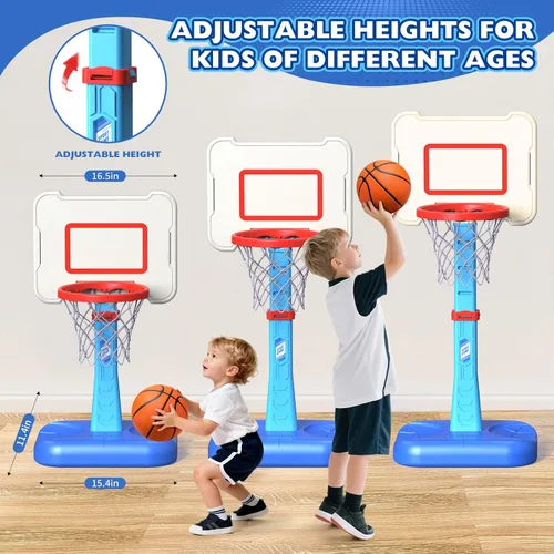 Vista 3 de Aro de baloncesto para niños pequeños de interior para edades 1, 2 y 3 años, aro de baloncesto ajustable para niños, mini aro de baloncesto con 3