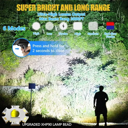 Vista 2 de Foco de 100000 Lúmenes, 6 Modos Linterna LED Recargable Como Se Ve en TV con Trípode, Filtros de Color, Luces Solares Super Brillantes