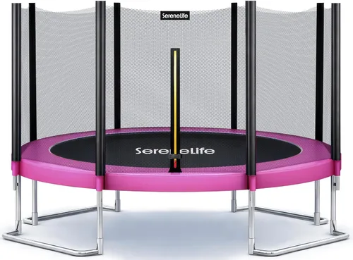 Vista 9 de SereneLife - Trampolín al aire libre de 8 pies, 10 pies, 12 pies, 14 pies con red de cierre, escalera y revestimiento antioxidante - Trampolín