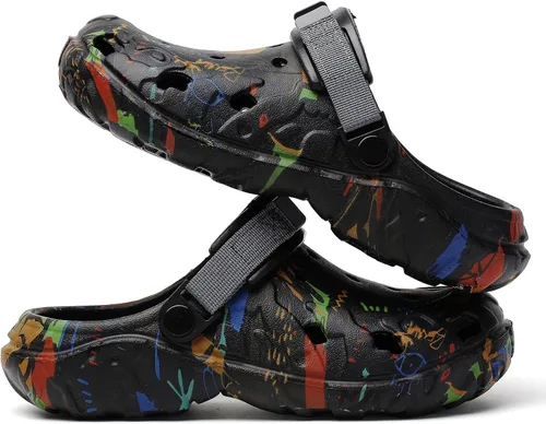 Vista 6 de SECHRITE Zuecos de jardín para hombre y mujer, zapatos de jardín con graffiti, sandalias deportivas unisex para adultos, atléticas, de verano, al