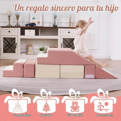 Vista 7 de Bloques de escalada de espuma para niños pequeños Sofá modular para niños con 2 otomanas en interiores, juego plegable suave para gatear
